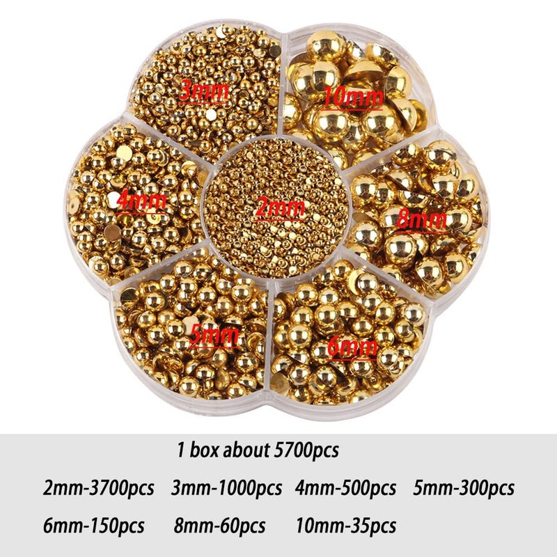 BLAAROOM 5800Pcs Half Pearls for Crafts, Flatback Pearls for Artwork Making, DIY Rhinestones Accessory Nail Art,Face Gems Jewels Flat Back Craft Pearls for Artist Creative - Gold - Image 2